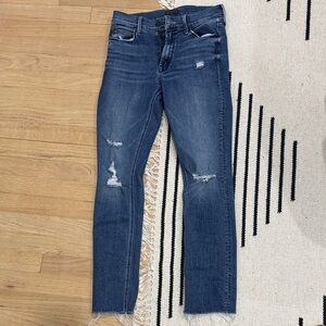 MOTHER Brand Distressed Mid Rise Ankle Denim